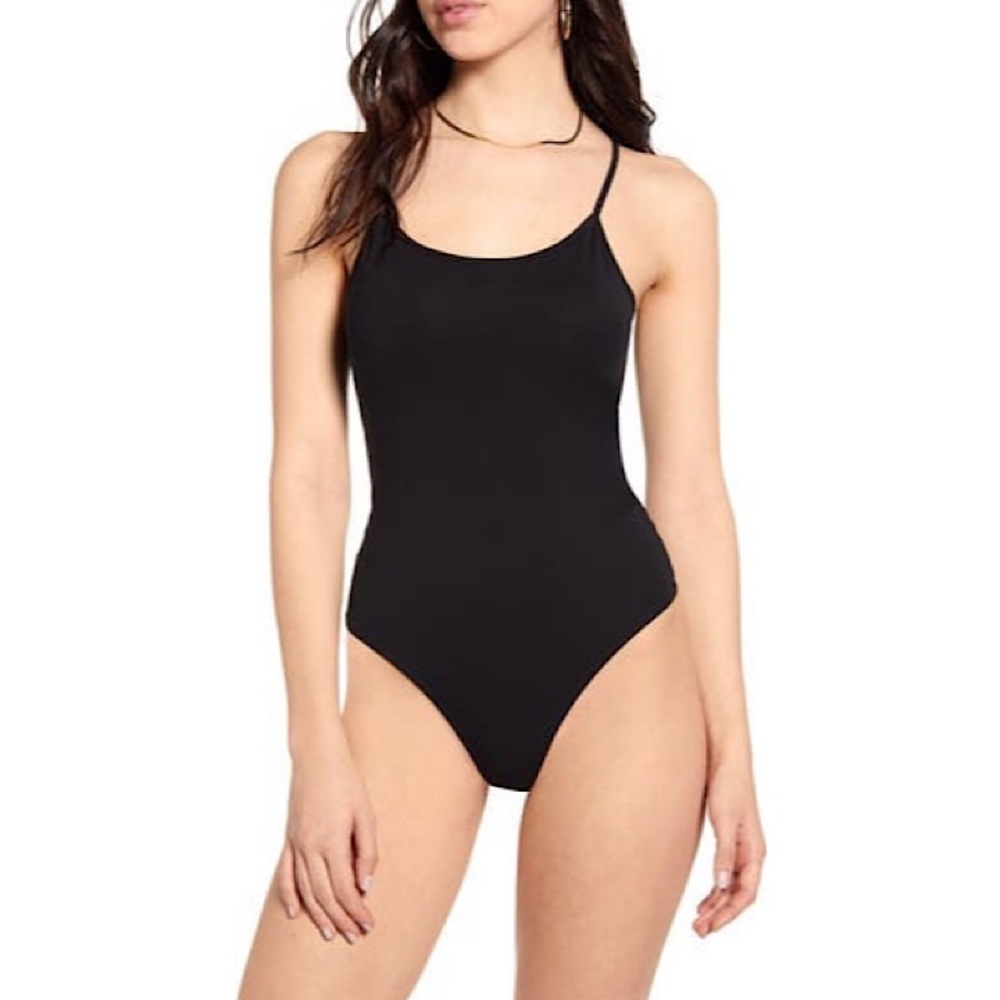 BP Ribbed Cami Black Thong Bodysuit